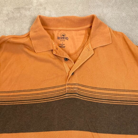 RedHead Mens Polo Shirt Small Short Sleeve Pullover Casual Striped Orange - Picture 9 of 11